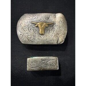Vintage Ricardo Western Longhorn Buckle and Sterling Keeper for Narrow Belt